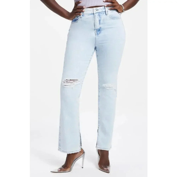 NWT Good American Good Boy Curvy Jeans High Rise Distressed Indigo042 0/25 - Picture 1 of 12